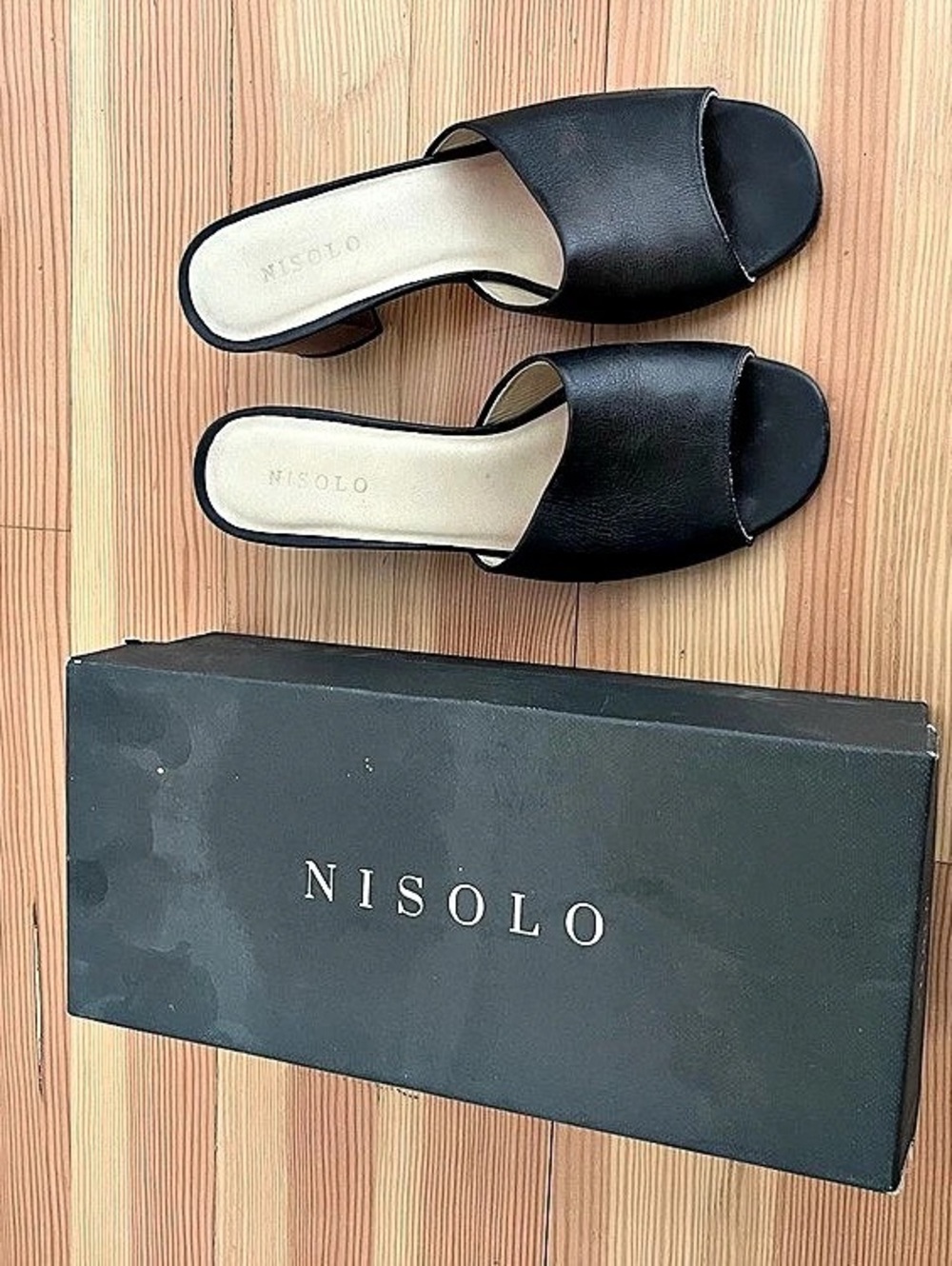Nisolo Elizabeth Slide Heeled Open Toe Sandal Black 36/6.5